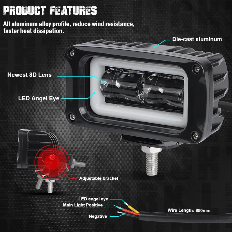 4-inch 8D Lens Rectangular Work Angel Eyes Halo Driving