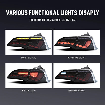 For Tesla Model 3 2017-2022 Drl Pair Tail Reverse Brake Turning