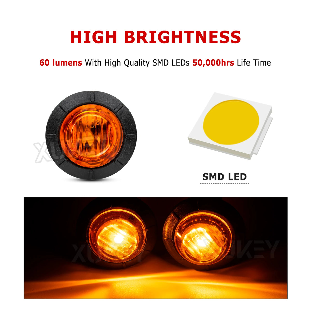 6PCS Round Side Marker 12V 24V Orange Amber Indicator