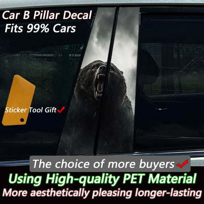 2PCS Fierce Aggressive Black Bear Window Pillar Sticker Fit