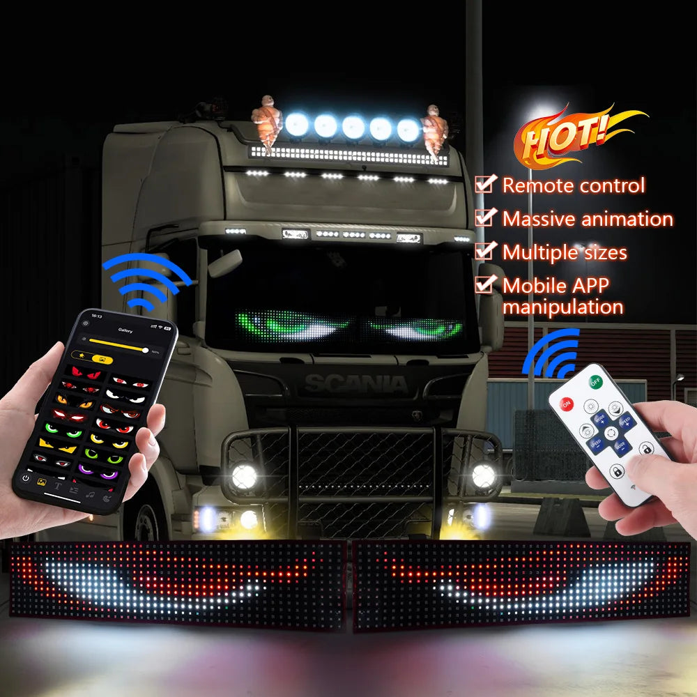 Truck Ambient Light LED Devil's Eye Flexible Matrix Pixel Panel Front Windshield Sign Display Screen Remote/App DIY Warn