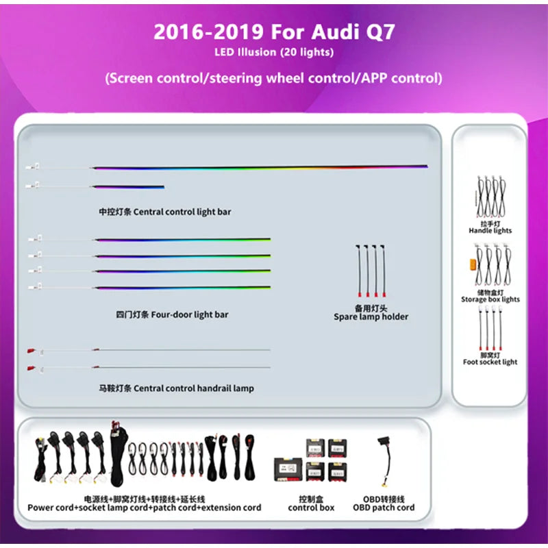 For Audi Q7 2016-2019Y Dynamic Color Changing Ambient Lighting