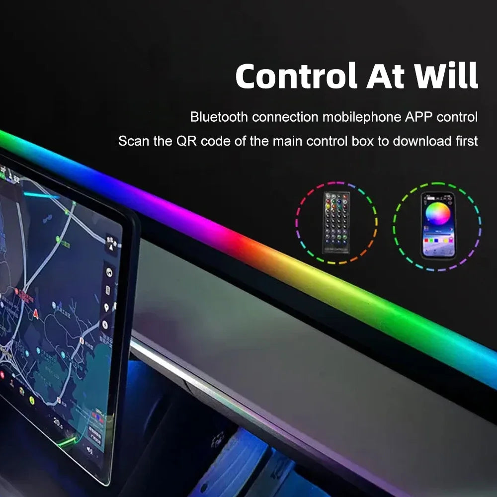 For Tesla Model 2021-2025 Y 3 RGB Ambient Light Kit Dashboard Center Console Center Lamp APP Control LED Strips Neon Lig