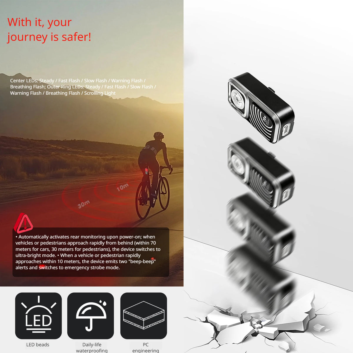 Radar Sensor Bicycle Taillight Wear Resist Brake Sensing