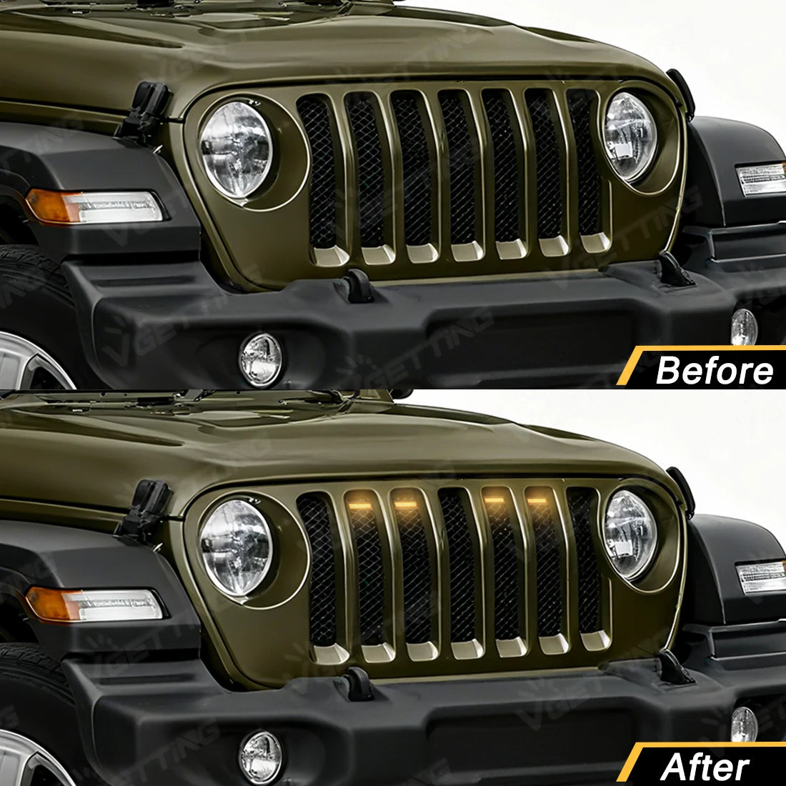 For Jeep Wrangler Jl 2024 2025 4PCS Grill Front Bumper Daytime