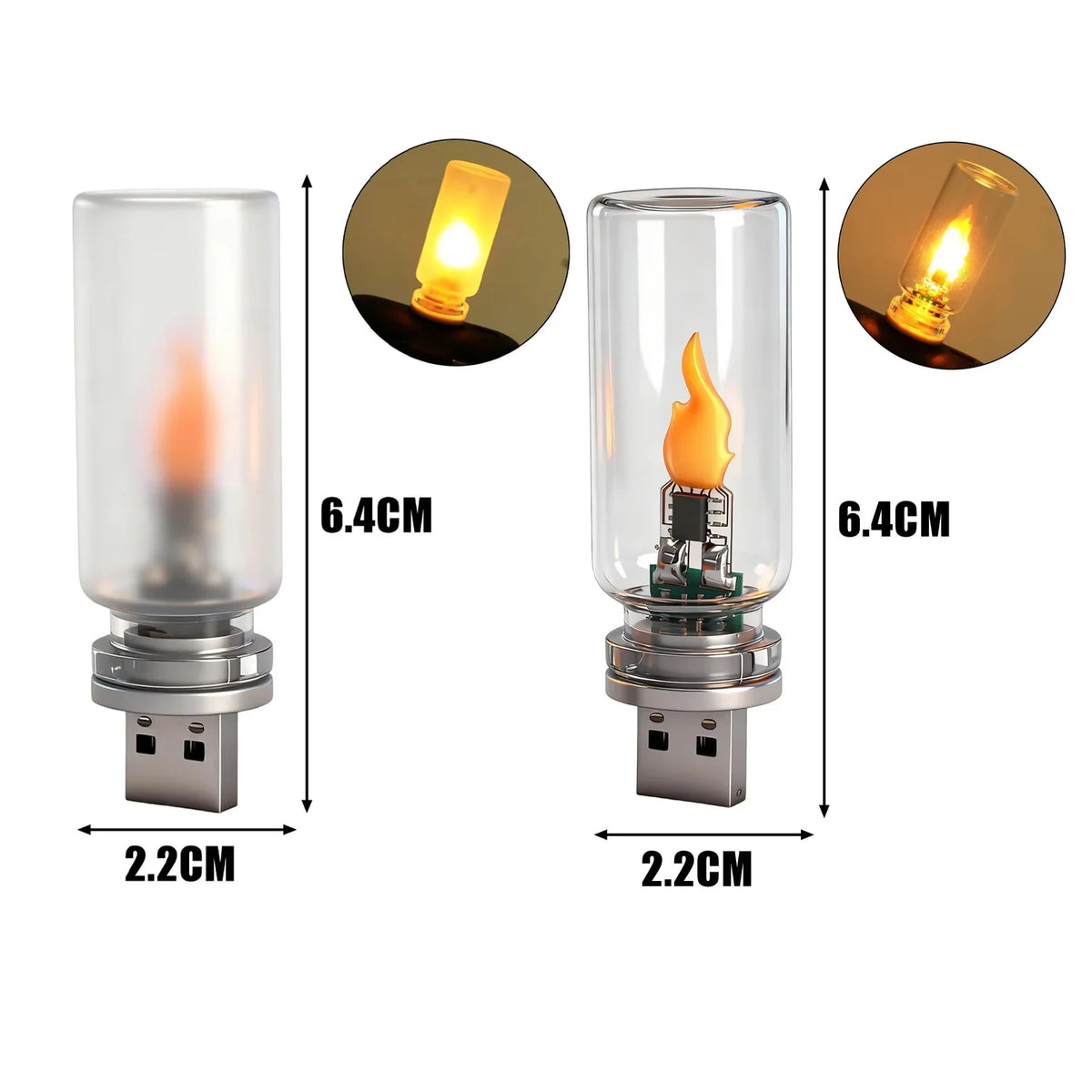 USB Flame Type Night Frosted Clear Glass Flickering Dynamic