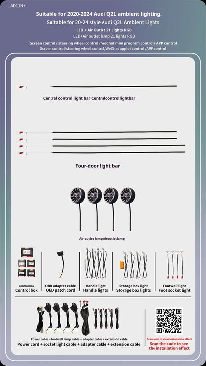 For Audi Q2 2019-2024 LED Interior Ambient Atmosphere Lighting