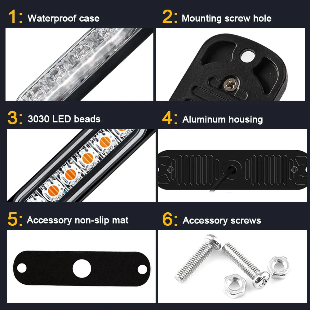 Ysy 1PCS Strobe Warning Grille Flashing Bar Motocycle 6LED