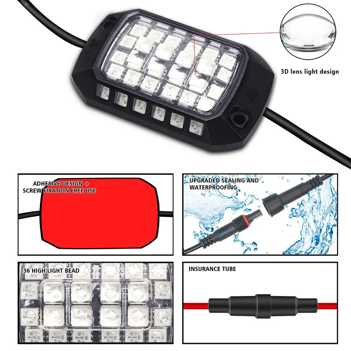 For Jeep 12PCS Underglow Chassis RGB Neon Rock 3D Lens Truck