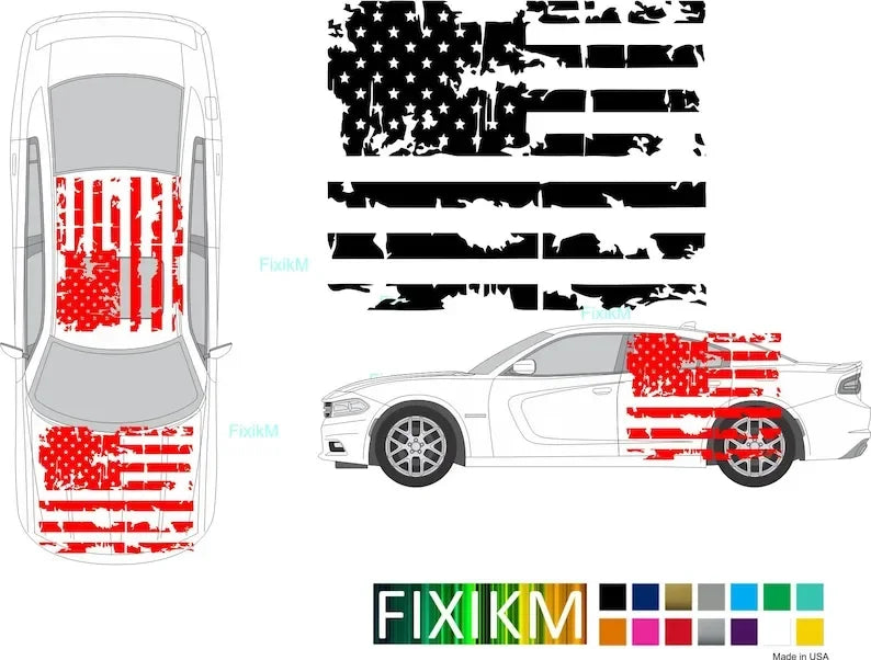 For Hood Or Roof Any Custom Large American Flag Vinyl Decal