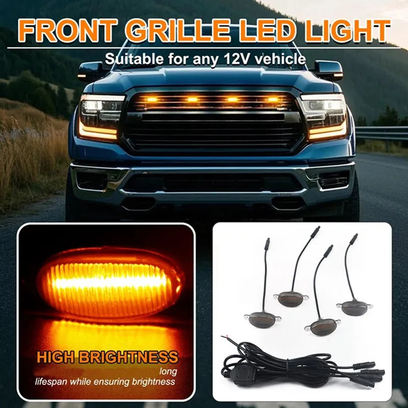 4PCS Grille Yellow Daytime Running Warning Pickup Truck Haze