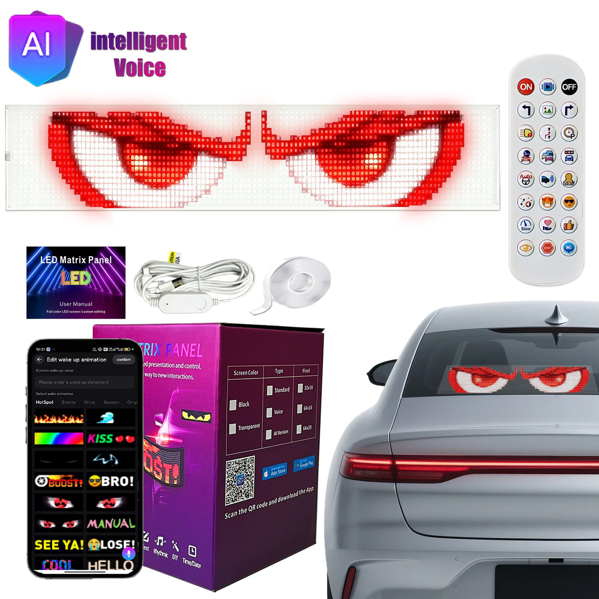 Transparent Windshield Matrix Display Ai Voice RGB Pixel Panel