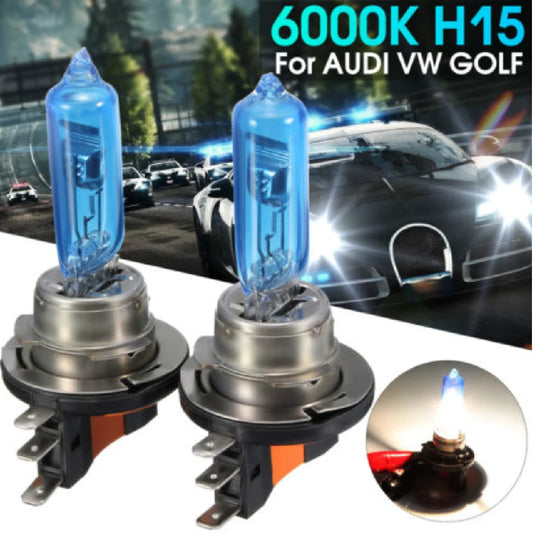 For Audi 2X White H15 6000K Bulbs BMW Ford Golf MK6