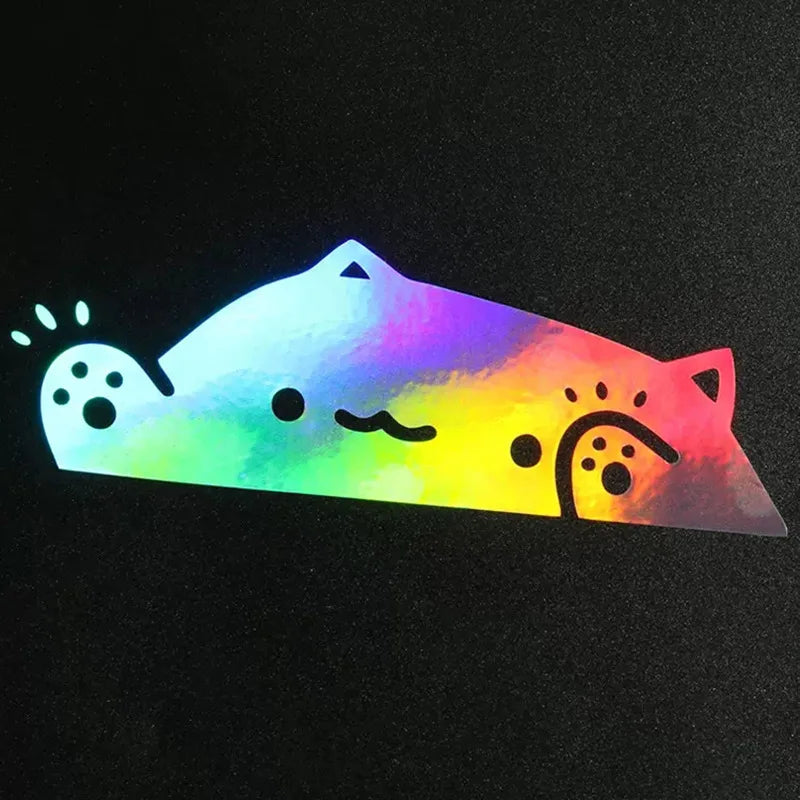 Colorful Laser Cute Cat Sticker Kitten Knocking On Window