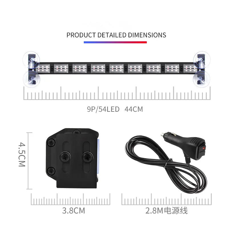 54LED Windshield Strobe Emergency Flash 12v-24v Vehicles Truck