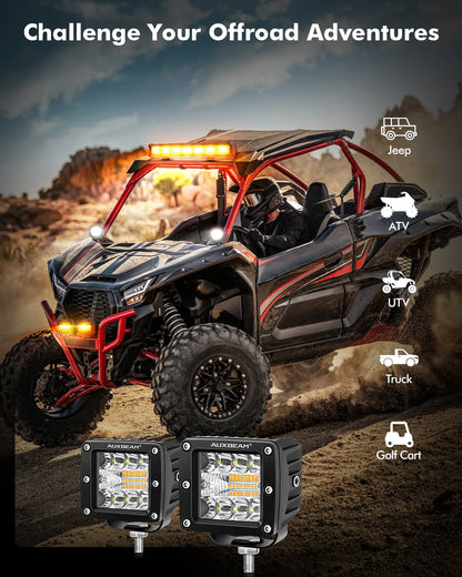 Auxbeam 3inch 72W Square Work Pod Dual Color Lighting