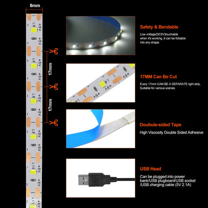 USB Strip dc5v 2835 Flexible Tape Warm Cold White