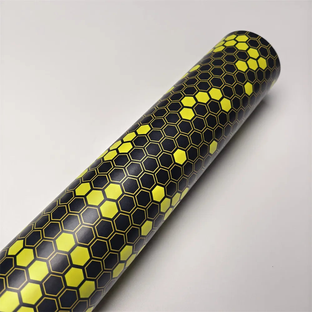 For Motorcycle ATV Premium Hex Camouflage Yellow Vinyl Wrap Film
