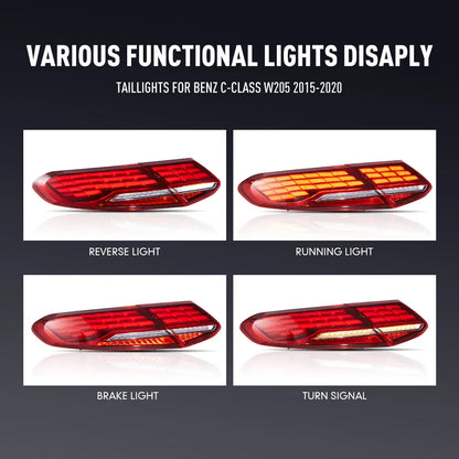 For Benz C-class W205 15-20 Drl Pair Tail Reverse Brake Turning