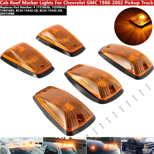 For Chevy GMC 88-02 Pickup 5PCS Set Cab Roof Marker Amber Lens