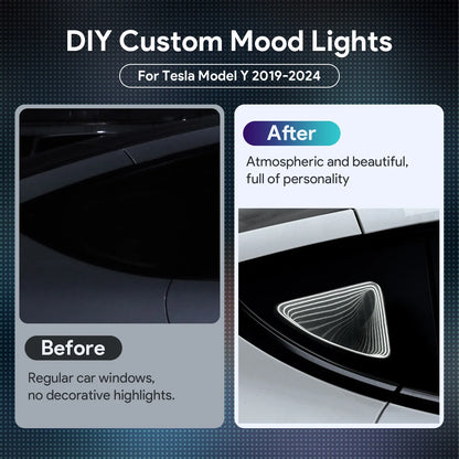 Rear Triangle Window LED Light Bar for Tesla Model Y 2019-2024 Metal Ambient Strip Plug & Play Interior Atmosphere Light