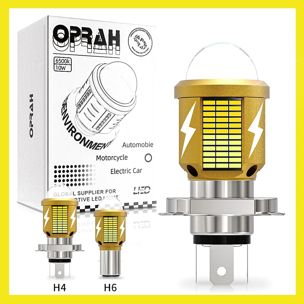 Oprah High Power LED H4 H6 BA20D Headlight Bulbs For Motorcycle Front Light With HD Lens White Yellow Hi/Lo Beam Lights 