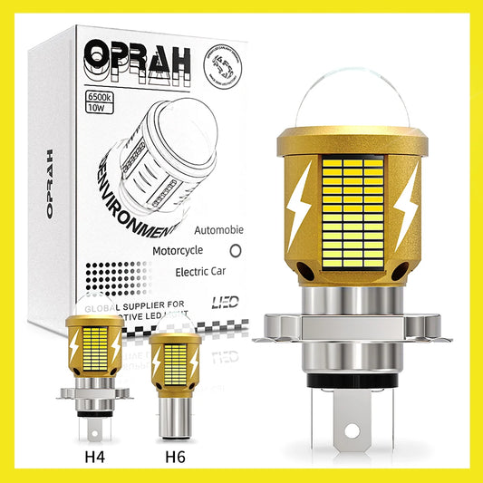 Oprah High Power LED H4 H6 BA20D Headlight Bulbs For Motorcycle Front Light With HD Lens White Yellow Hi/Lo Beam Lights 