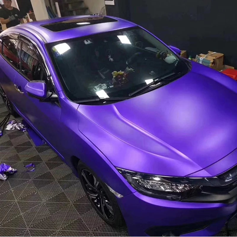 Chrome Matte Metallic Purple Vinyl Wrap Roll Self Adhesive