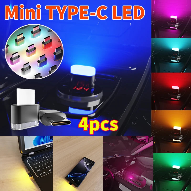 4PCS type-c Interface Ambient Ligh USB Interior Plug Play