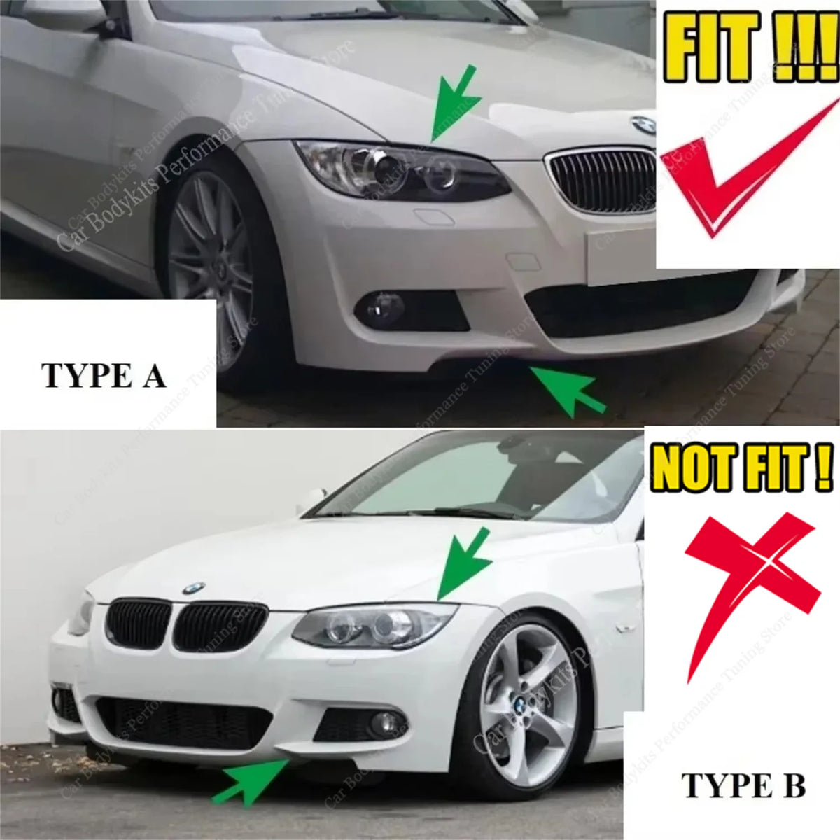For BMW E92 E93 M Sport pre-lci 4PCS Mp Gloss Black Front Bumper