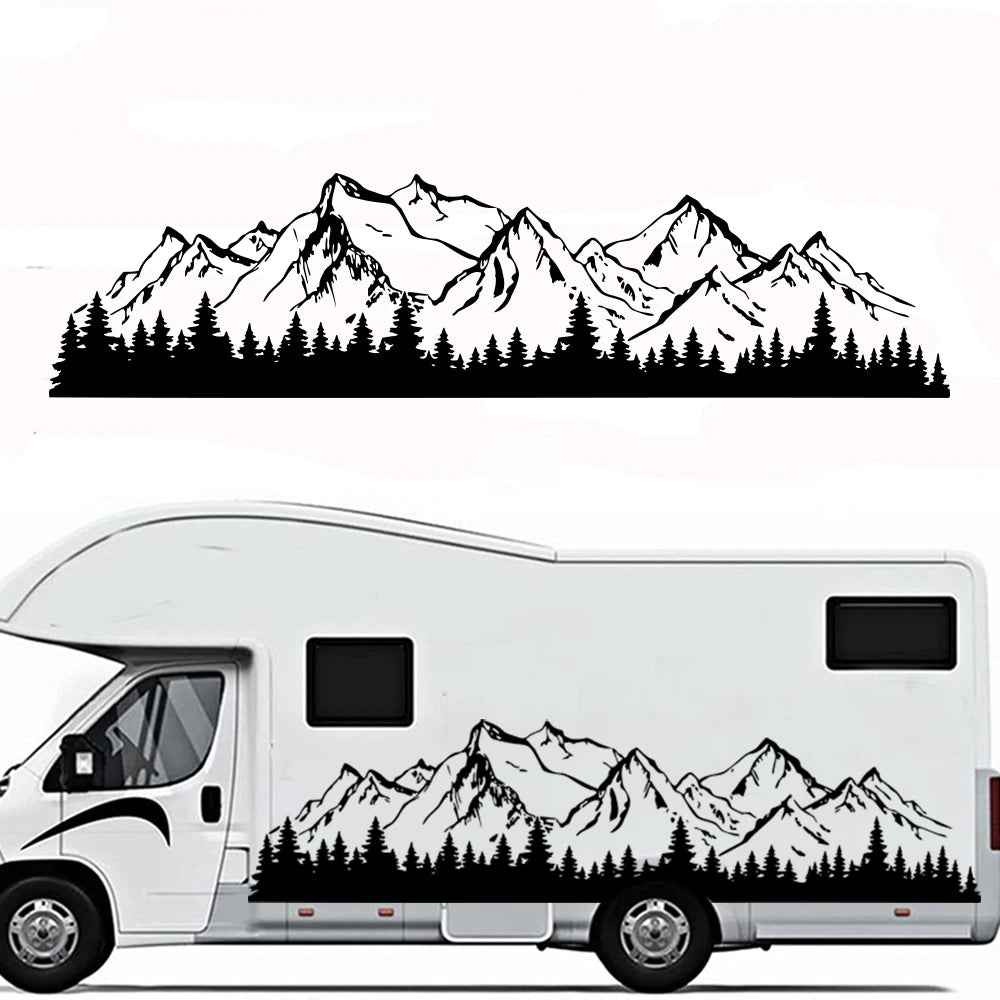 Large Panorama Mountain Forest Tree Camper Rv Sticker Decal