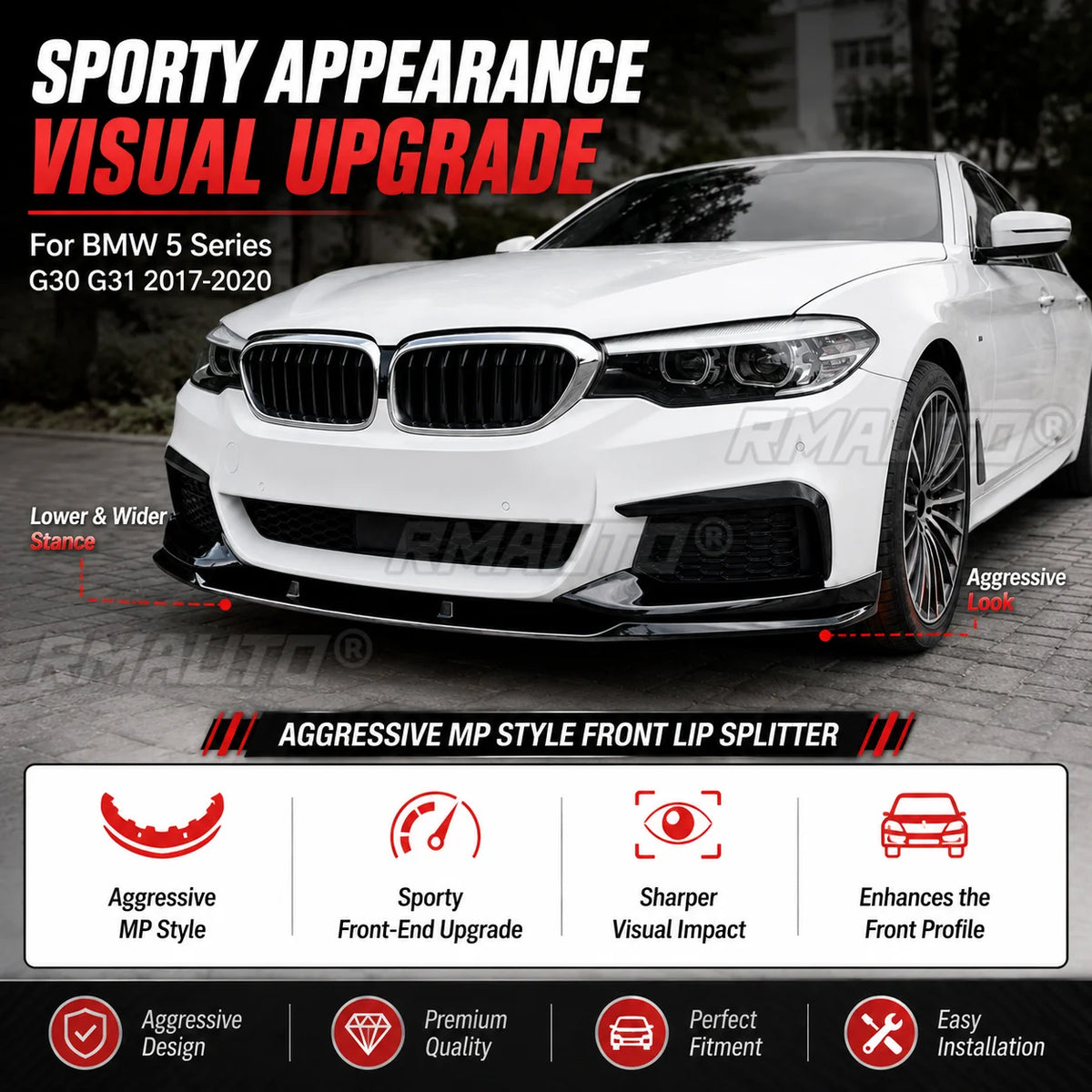 For BMW 5 Series G30 G31 Mp Front Lip Splitter Bumper Spoiler