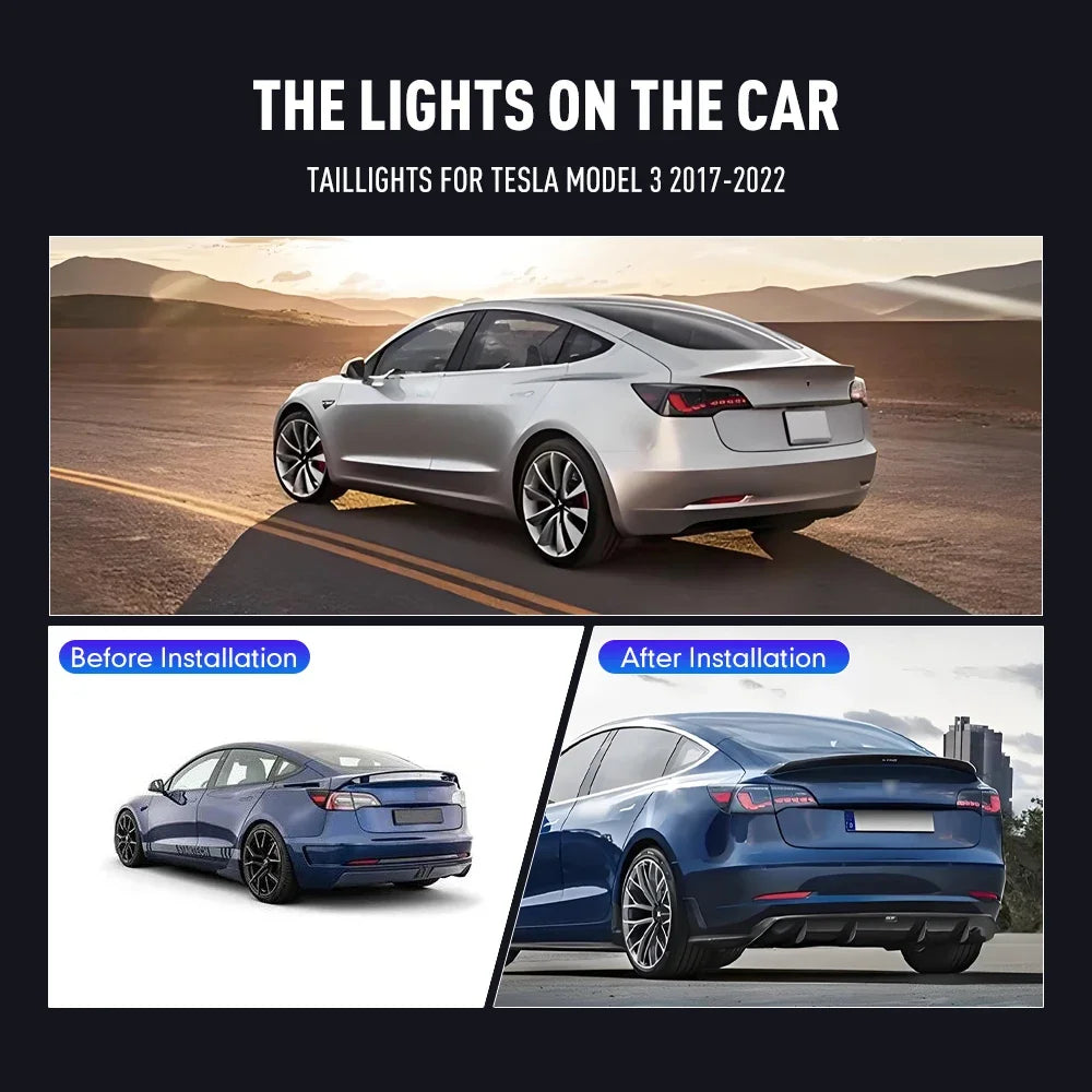 For Tesla Model 3 2017-2022 Drl Pair Tail Reverse Brake Turning