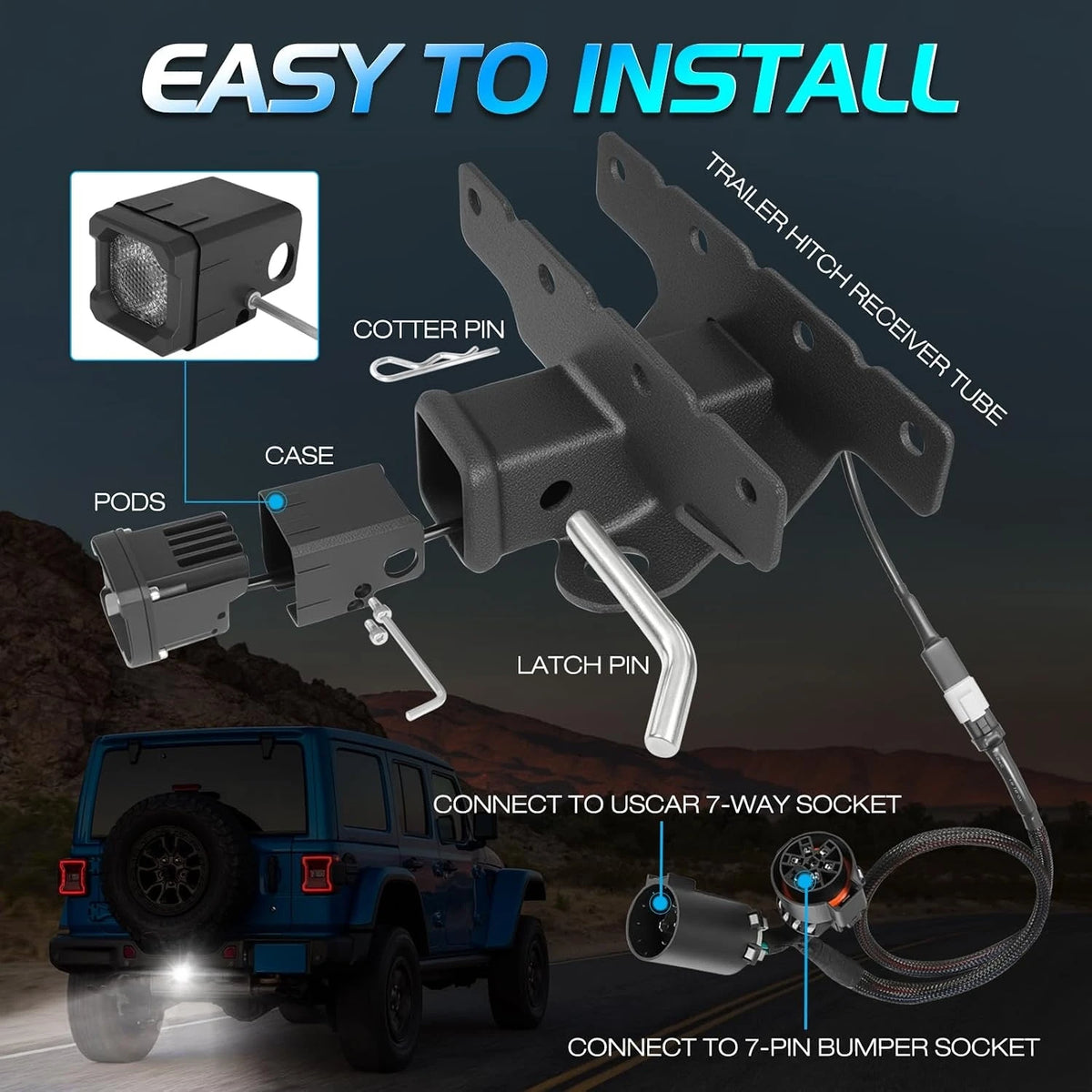 For Pickup Red White Towing Hitch Kit Plug Play Waterproof Backup