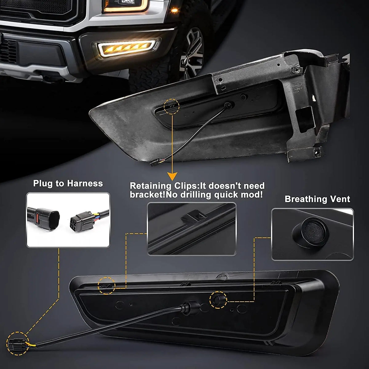 For 2017-2020 Ford F150 Raptor Movotor Waterproof Bumper Fog Ice
