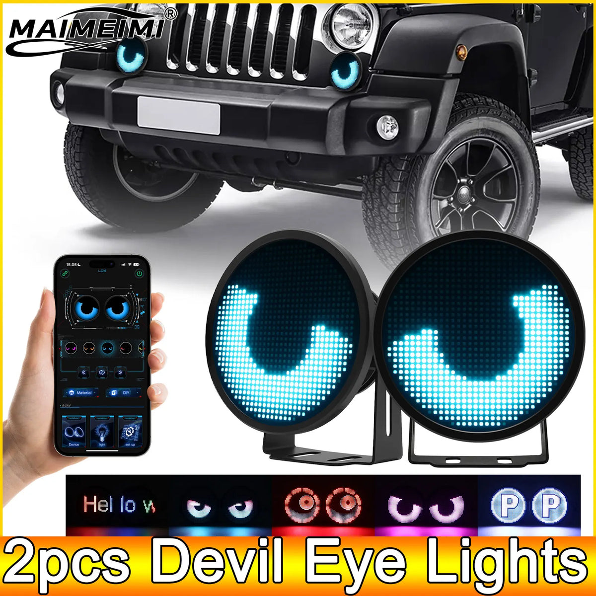 Ad 2PCS Devil Eye 3inch APP Screen Blink Angel