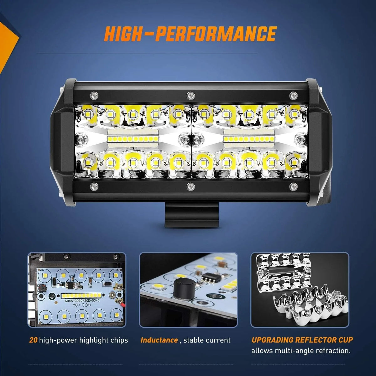 For LED Work Light Triple Rows Nilight 2PCS 6.5 Inch 120W Spot
