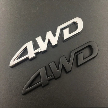1PCS 3D Chrome Metal Letters Logo 4WD Fender Side