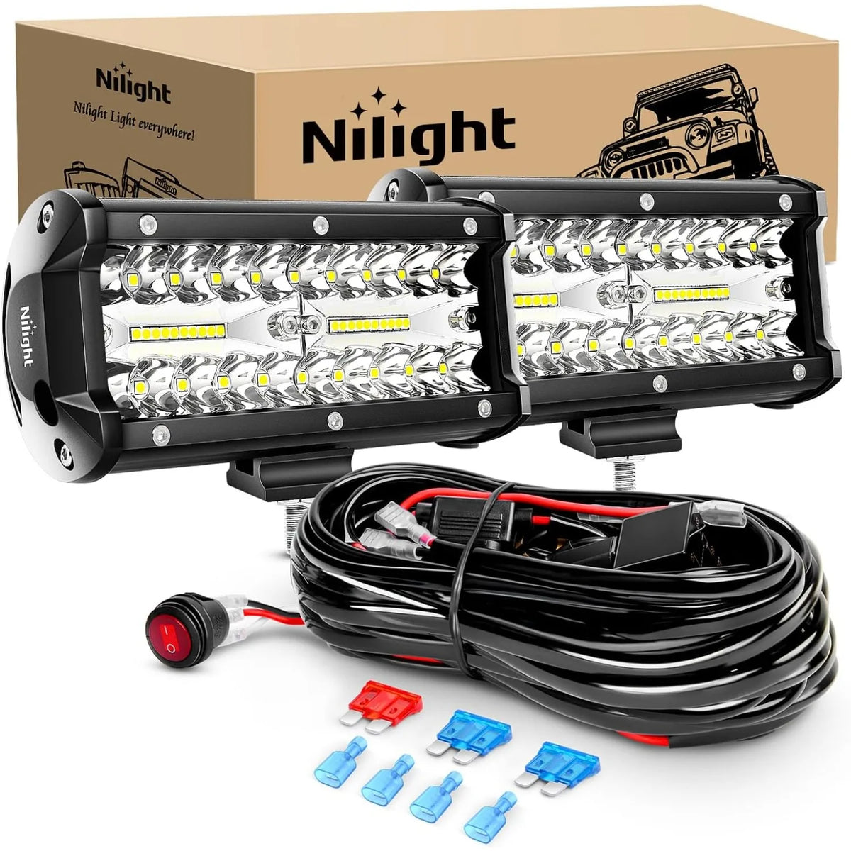 For LED Work Light Triple Rows Nilight 2PCS 6.5 Inch 120W Spot