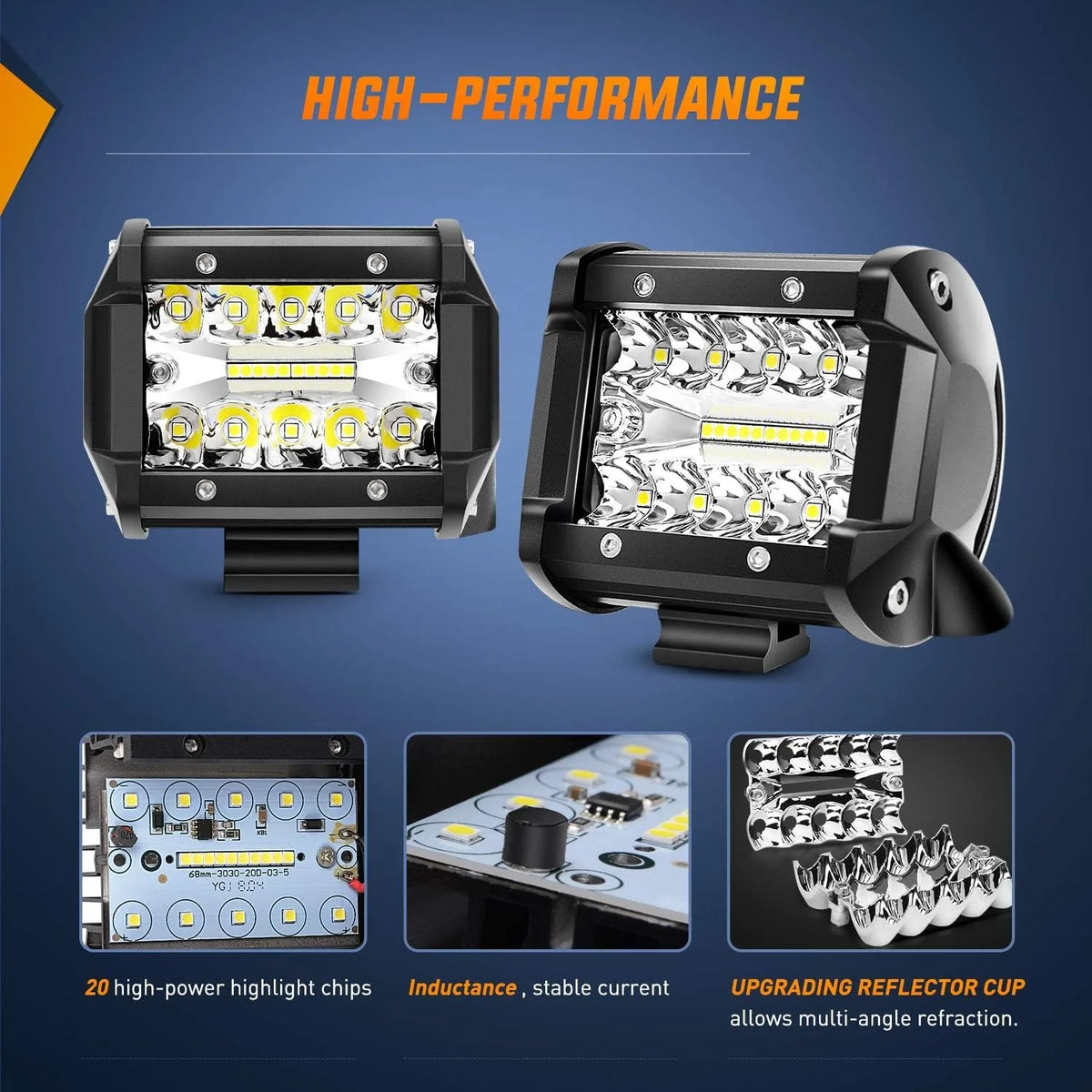 Nilight ZH416 4PCS 4inch 60W Triple Row Flood Spot