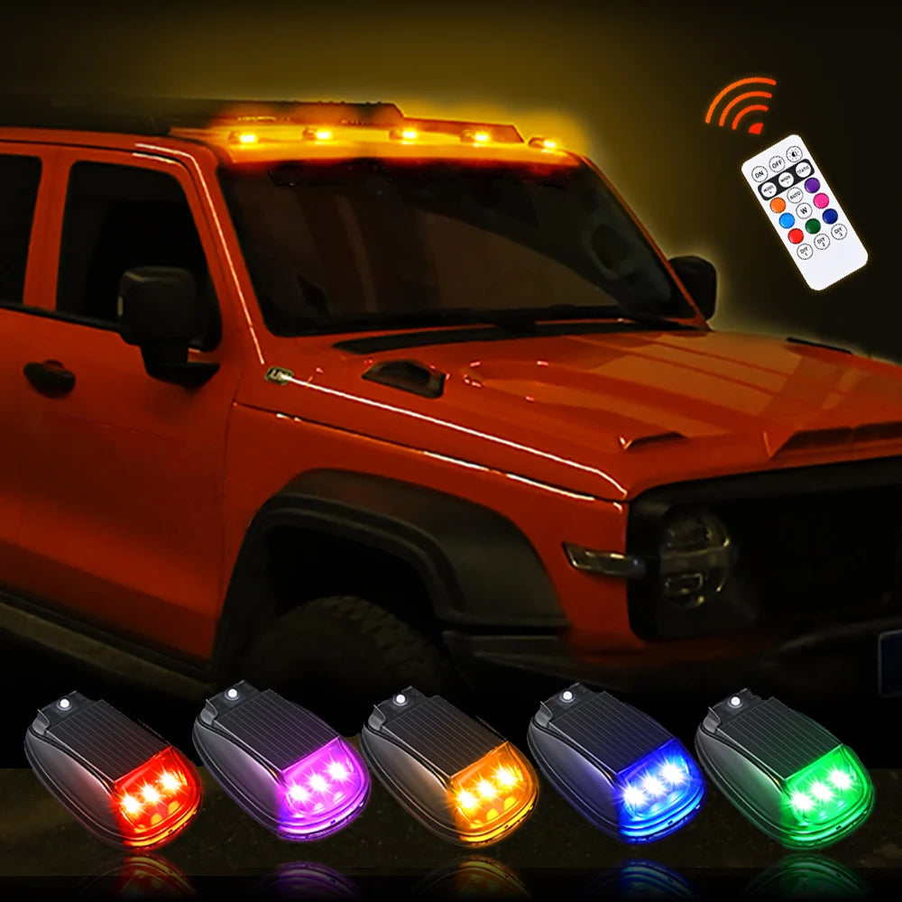 4X RGB Solar Powered Strobe Bar Remote Control Roof