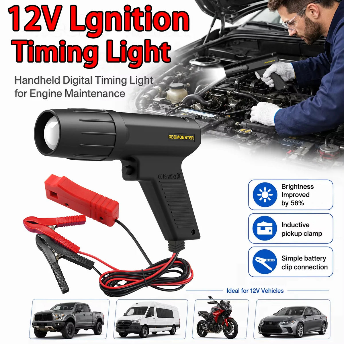 12V Inductive Ignition Timing Motorcycle Petrol Engine Strobe