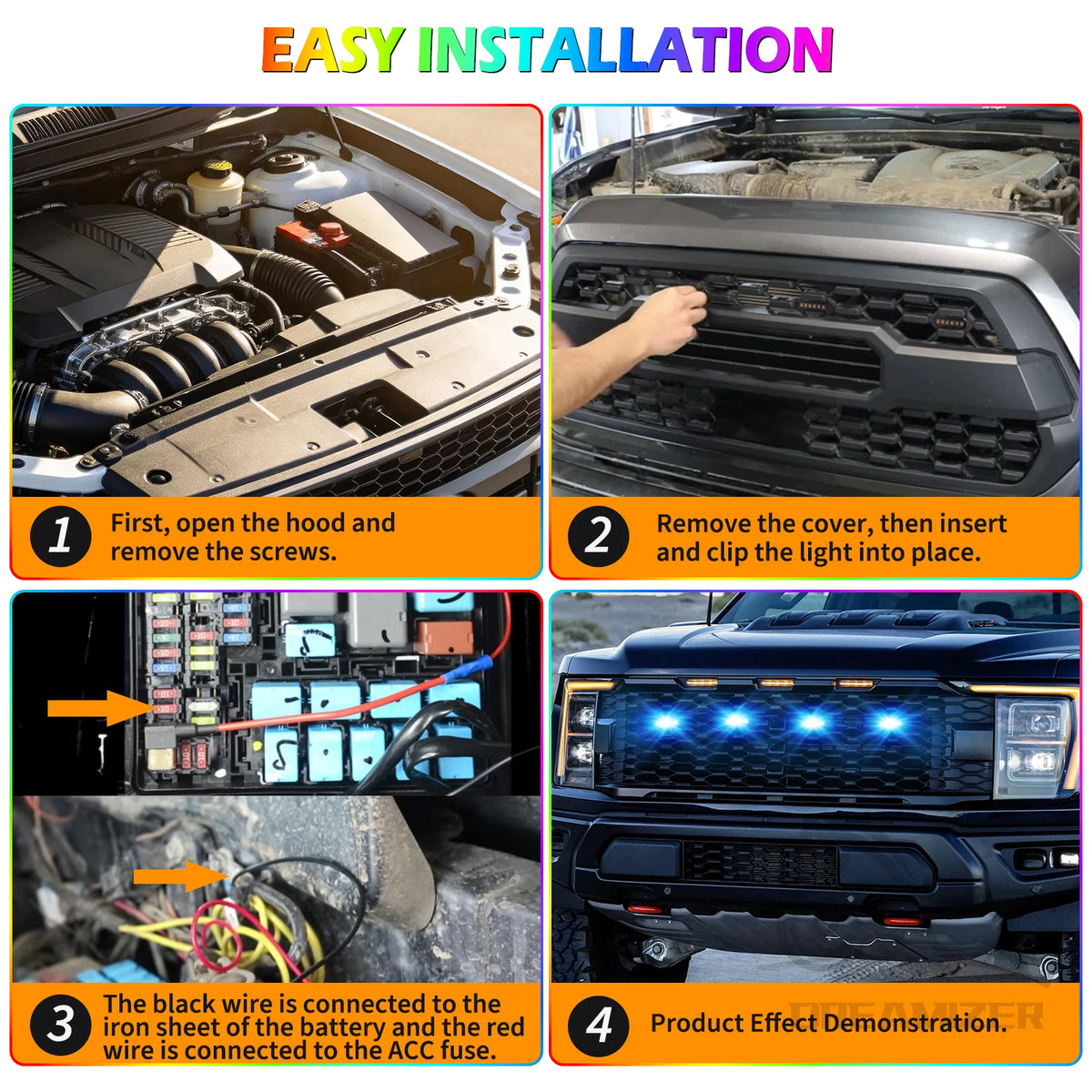 4PCS color-changing Front Grill APP Control Clip On Trucks