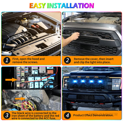 4PCS color-changing Front Grill APP Control Clip On Trucks