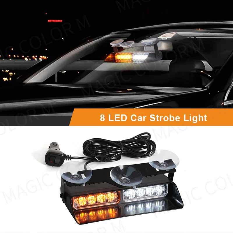 For Flash Warning Lamp Windshield Bar Strobe Beads Ywllow White