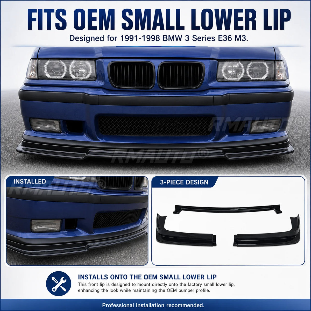 For BMW 3 Series E36 M3 Front Bumper Lip Type B Splitter 3PCS