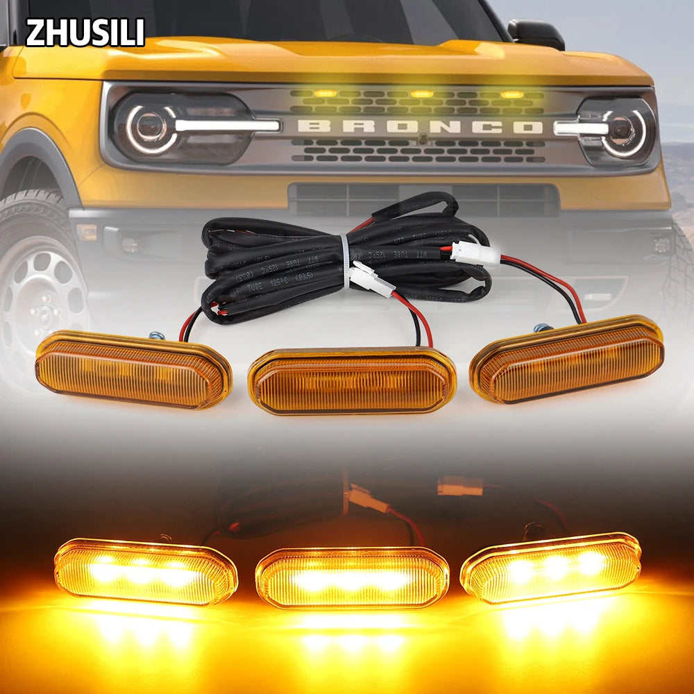 For Ford Bronco Sport 2021 2022 3PCS Front Grill 2023 Amber