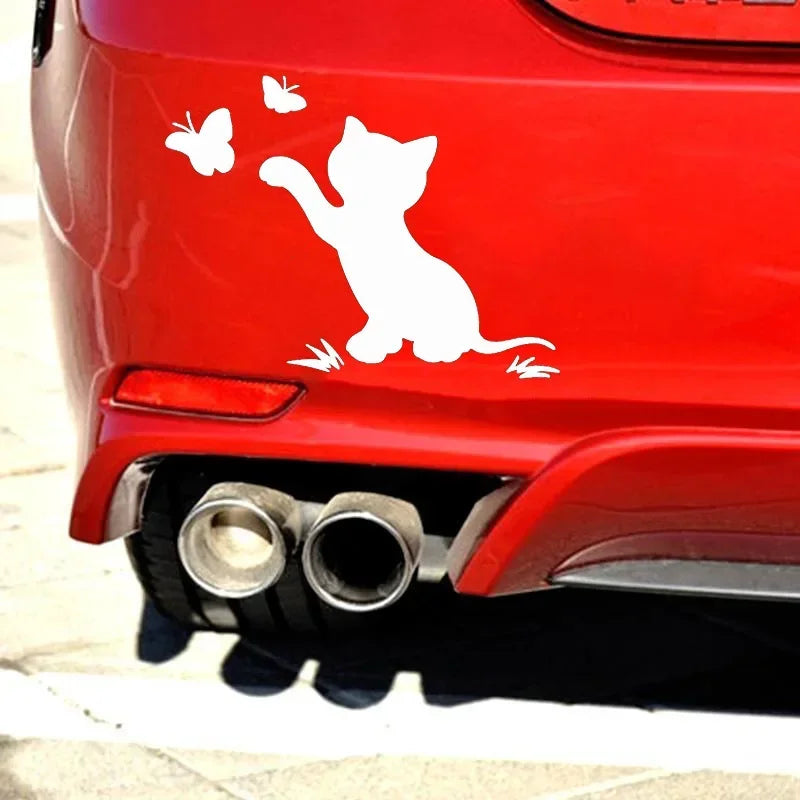 Cat Catching Butterfly Cute Sticker Body Bumper Windows