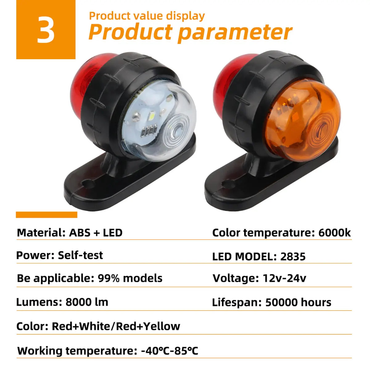 2X Side Marker 12V 24V Trailer Front Rear Clearance