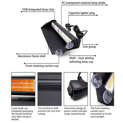 Cob Emergency Flasher Strobe Front Windshield Suction Cup Day